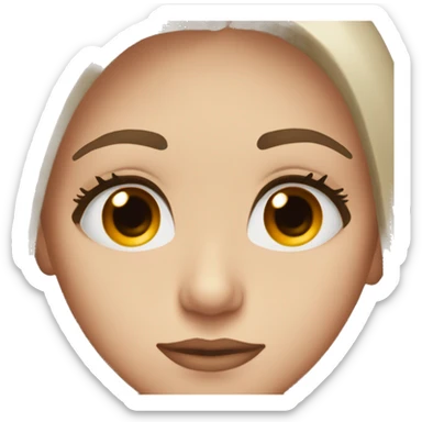 eyes slightly closed with thick, dark, voluminous eyelashes; the white part around the eye is red and the eye color is brown sticker