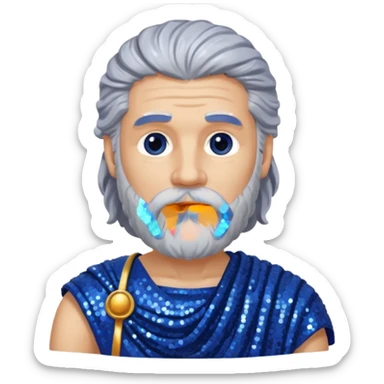 Saturn from Roman Deities with long gray hair and beard, indigo sequin toga sticker