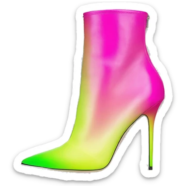 Realistic isolated top view of a pair of hot pink,and lime green ombre Jimmy  Choo stiletto ankle bootie boots.  sticker