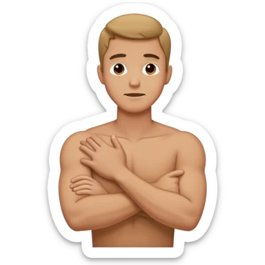 A guy with his arms crossed on his chest and grabbing his neck with both hands around it sticker