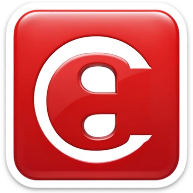A bold white capital letter "C" centered inside a red rounded square, flat emoji design, glossy shiny light reflection on the top left, same style as 🅱️ emoji, simple and clean, transparent background, no extra elements sticker