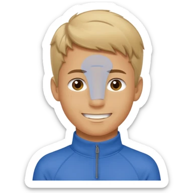 make a boy with comb over  dirty blond hair hazel eyes tan white smirky smile and quarter zip  sticker