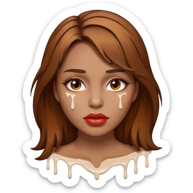 Brown Hair, Woman, white paint drip, face, hot, Sexy, lips sticker