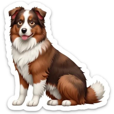 cinematic-[australian shepherd dog]-realistic-full-body-sitting-emoji,-tail-resting-loosely-beside-its-paws,-head-tilted-dramatically,-scruffy-[white faced and red merle]-fur,-simplified-yet-realistic-focused-features,-highly-detailed,-glowing-with-an-almost-sarcastic-glow sticker