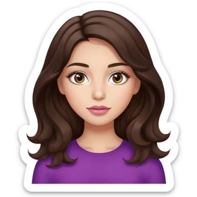 girl with wavy long dark brown hair, brown eyes, light to medium complexion, long lashes, almond shaped eyes, light pink lipstick sticker