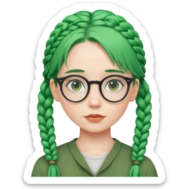 girl with green hairs, braids and spectacle, big visible braids  sticker