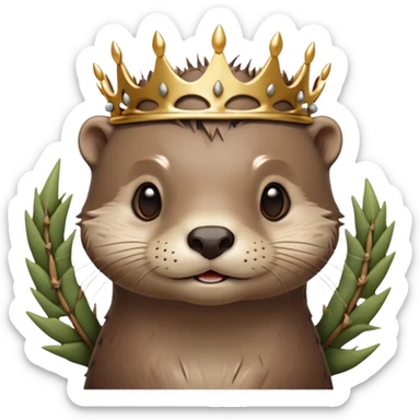 really cute confused otter face in three-quarter profile with simple thorny stem wrapped horizontally around its forehead like Jesus Christ's Crown of thorns, no crown shape on top, just thin spiky branches circling the forehead sticker