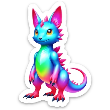 colorful neon-colored Fakémon-Digimon-Fionbri-Trico-creature (full body) sticker