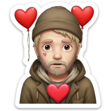 Homeless man with Valentine’s Day decor smelly and ugly  white sticker