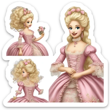 Beautiful highly detailed vintage  rococo princess with blonde hair and a pink gown Marie Antoinette  sticker