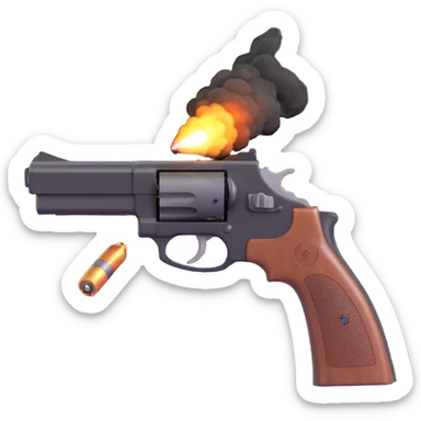 A realistic handgun firing a bullet, with muzzle flash and smoke coming out of the barrel sticker