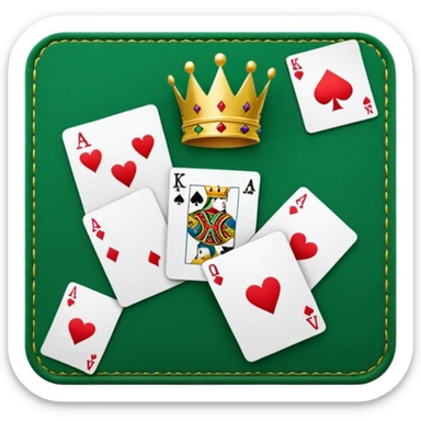 A golden crown, A royal flush hand of cards (Ace, King, Queen, Jack, and 10 of hearts) sticker