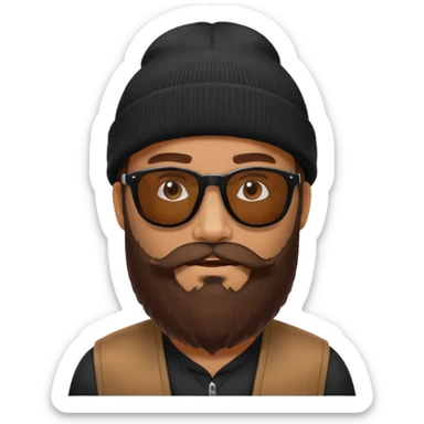 Guy with a really huge beard wearing  sunglasses and a black beanie  sticker