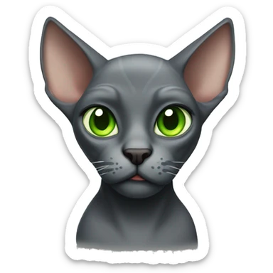 Dark gray hairless cat with angry green eyes and big ears and wrinkles sticker