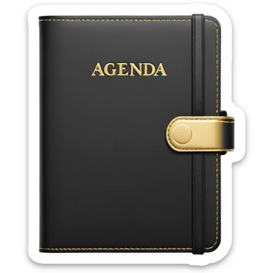 A closed black Moleskine notebook with 'AGENDA' embossed on the cover, professional meeting planner sticker