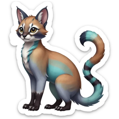 Colorful dark tropical iridescent pastel white glorious divine exotic cute cool beautiful shiny beautiful fantasy-caracal-civet-genet-sergal-vernid-Gryphon-Cacomistle-Trico-oncilla-animal-Fakémon-hybrid-fursona (full body) sticker