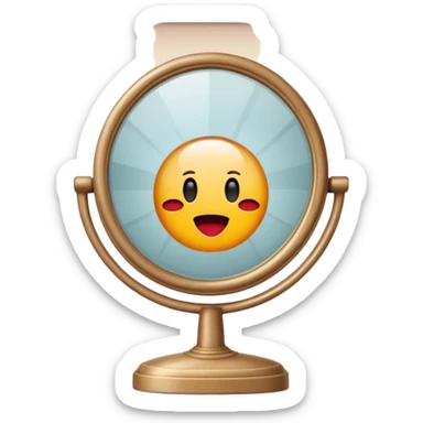 Minimalist emoji-style sticker of a vanity mirror with dim bulbs and cracked glass, words “Am I real yet?” smeared in dusty lipstick tone


 sticker