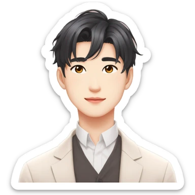 Gorgeous bright romantic Asian anime gentle man with blushing face aesthetic trending style outside sticker