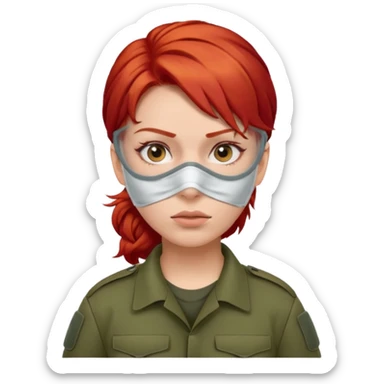 woman soldier with red hair and wearing face mask sticker