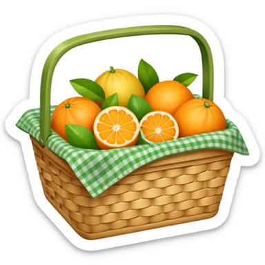 
A small picnic basket holding citrus fruits and a tiny cloth napkin.








































 sticker