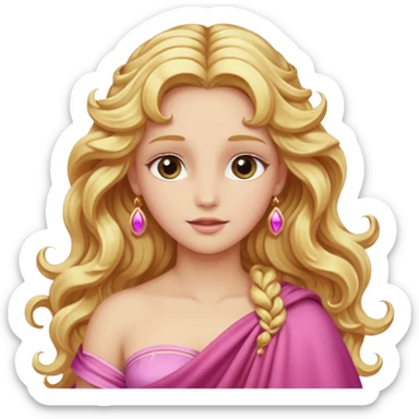 Venus from Olympus Gods with long golden blonde wavy hair, pink stola sticker