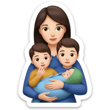 Beautiful Brunette Mother holding a baby and two sons, realistic  sticker