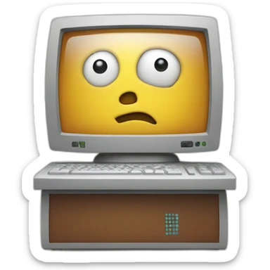 Anthropomorphic computer with a face arms and legs doing something random sticker