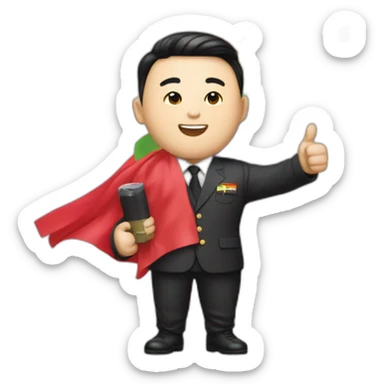 Kin Jong-un yuholding a lgbt flag and giving a thumbs up sticker