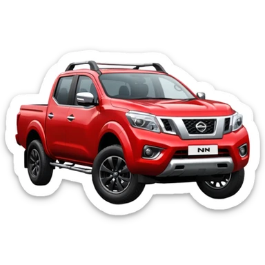 Red Nissan np300 with a bullbar and black fat alloy wheels sticker