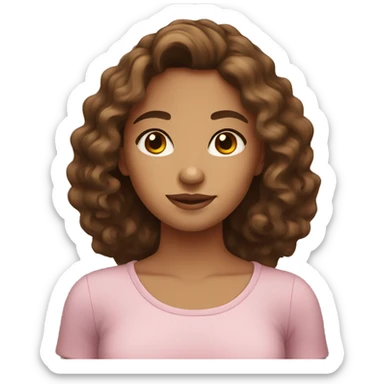 Girl with brown wavy hair and tan skin and brown eyes sticker