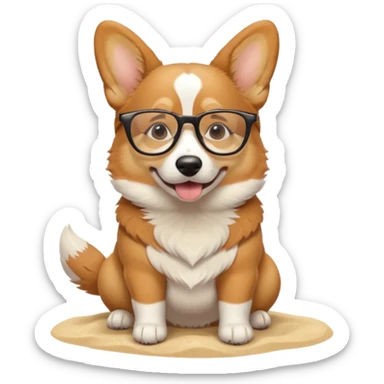Corgi dog with glasses sitting on a beach sticker