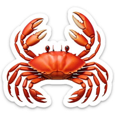 Cinematic Realistic Noble Crab Portrait Emoji, Poised and commanding, with a robust, angular build and a vividly red, textured exoskeleton naturally forming a distinctive face with expressive eyes, rendered in lifelike detail with realistic sandy accents, high shine, intelligent and resolute, styled with an air of coastal authority, focused and attentive, soft glowing outline, capturing the essence of a watchful and confident crab that appears ready to scuttle out of the screen with effortless power! sticker