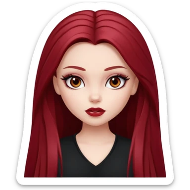 pale skin, girly bratz baddie, beautiful dark brown eyes, pretty makeup, long dark red straight hair sticker