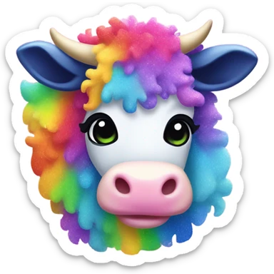 Lisa frank glitter rainbow fluffy cow sticker