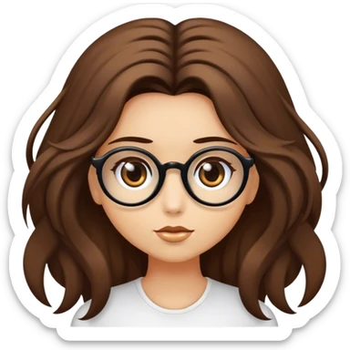 ragazza con capelli lunghi marroni, occhi castani, occhiali neri, che ha un'idea sticker