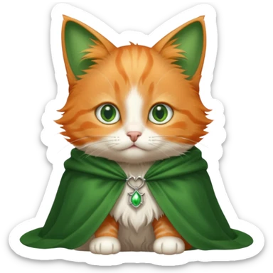 baby orange cat green eyes, in magic silver cloak sticker
