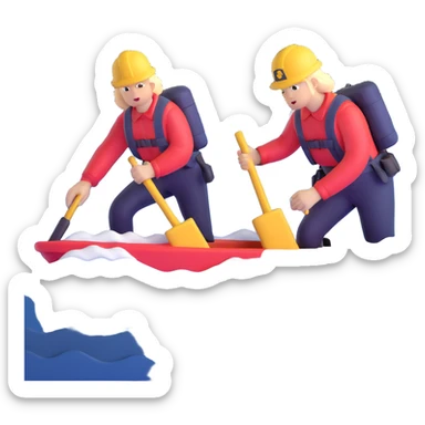 Team of marine geologists struggling to retrieve core samples in rough stormy ocean waves sticker