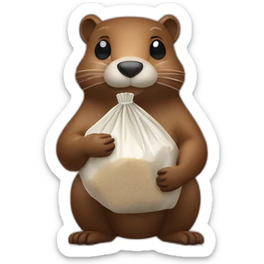A beaver with a plastic bag filled with flour in his hands sticker