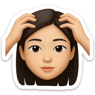 Show only the hands and head of an Asian woman receiving a scalp massage, close-up, with no background, in emoji style look. sticker