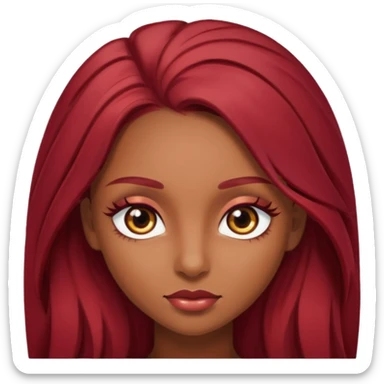 Brown skinned girl with long dark red hair. Brown eyes with long and thick eyelashes sticker