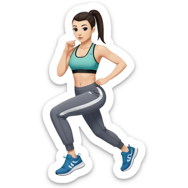 Melanie chisholm with a dark brown high ponytail, wearing a sports bra and track pants with sneakers sticker