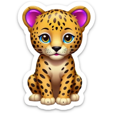 A jaguar cub in a colorful forest inspired by Lisa Frank artwork from the '90s sticker