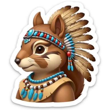 Full Robotic squirrel wearing native American regalia with feathers and beads sticker