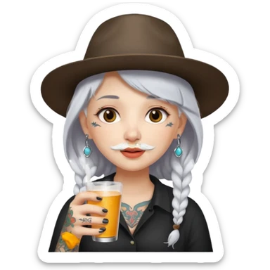  tatoo girl Drink holders with hat white hair white bearded  sticker
