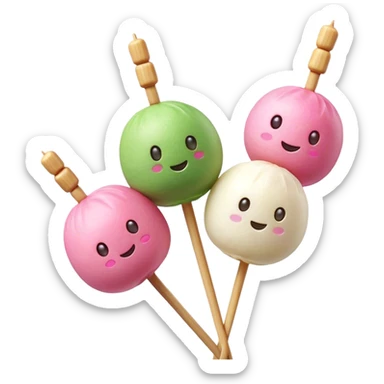 Dango Cinematic Realistic Dango Dessert Emoji, depicted as a skewer holding three colorful rice dumpling balls in different hues, rendered with delicate textures and soft, inviting lighting. sticker