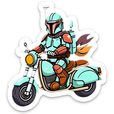 Mandalorian on a motorcycle sticker