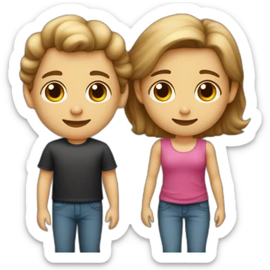 Gemelos Niño y niña de 8 años, el niño pelo castaño claro y la niña pelo castaño oscuro rizado sticker