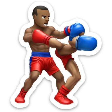 A Muay Thai Boxer in blue shorts knocking out his opponent in red shots sticker