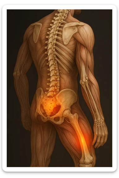 corpo umano anatomico con mal di schiena e al ginocchio, iperrealistico 4k sticker