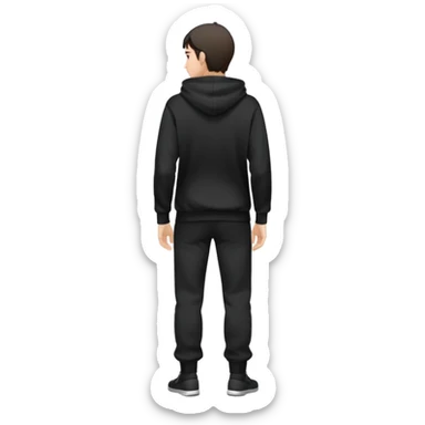 fullbody Mysterious shy caucasian man in black hoodie, hands in pockets and black pants rear backview sticker